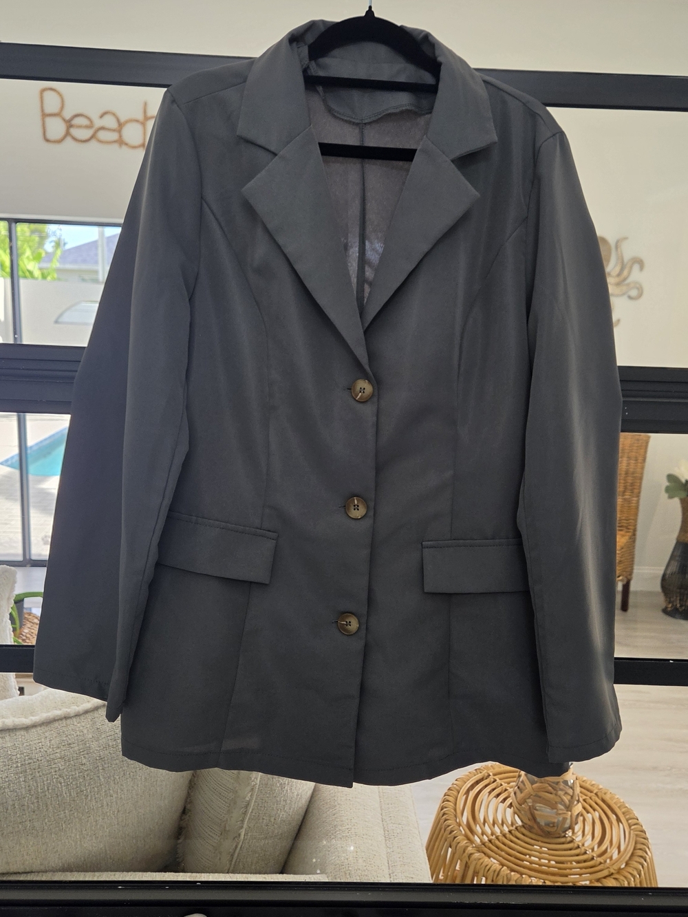 SHEIN Women's Gray Notched Lapel Blazer